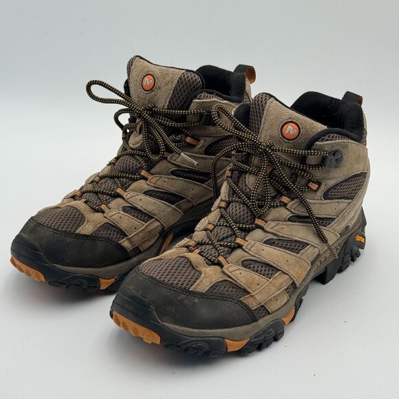 MERRELL Moab 3 Mid Mens Size 11.5 Waterproof Hiking Boots Suede Leather Walnut - Picture 1 of 10